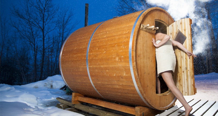 Winter Spa Barrel Sauna - The Great Canadian Wilderness