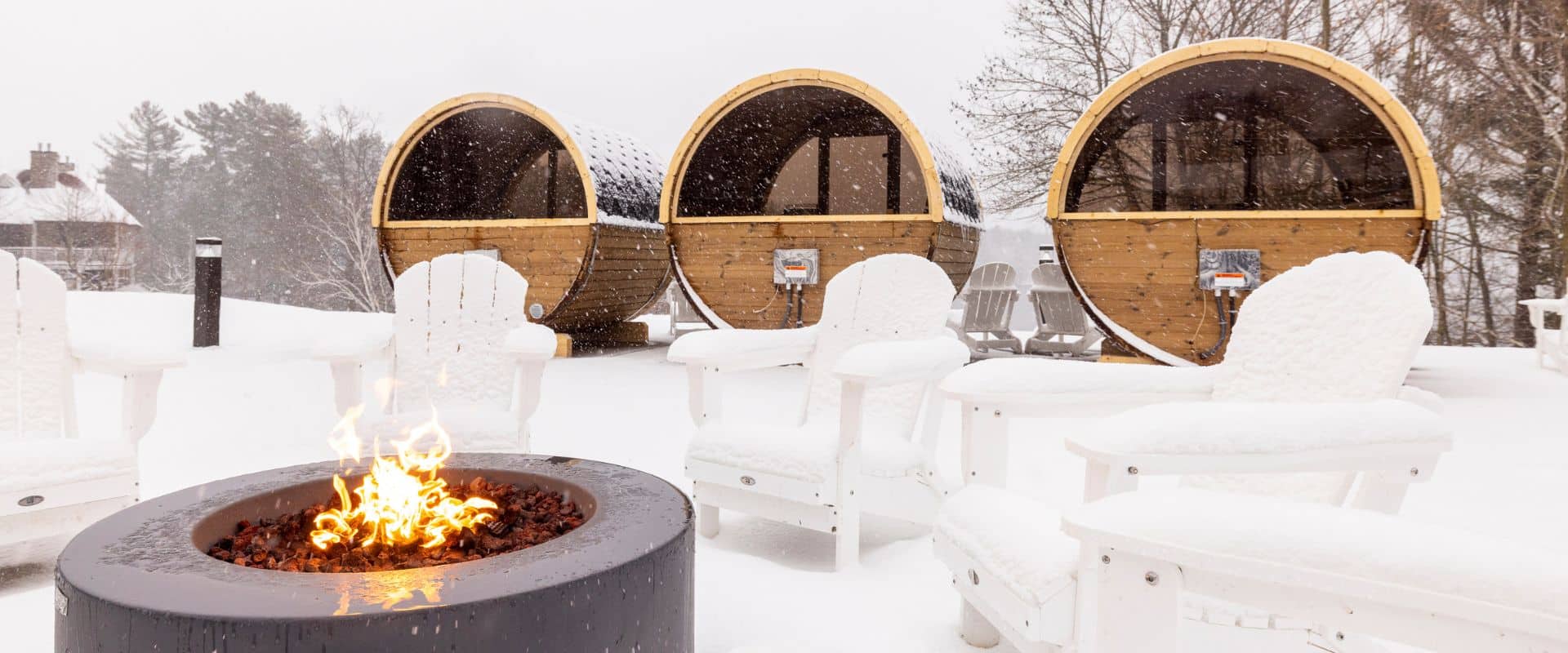 Windermere House barrel sauna Lake Rosseau in winter