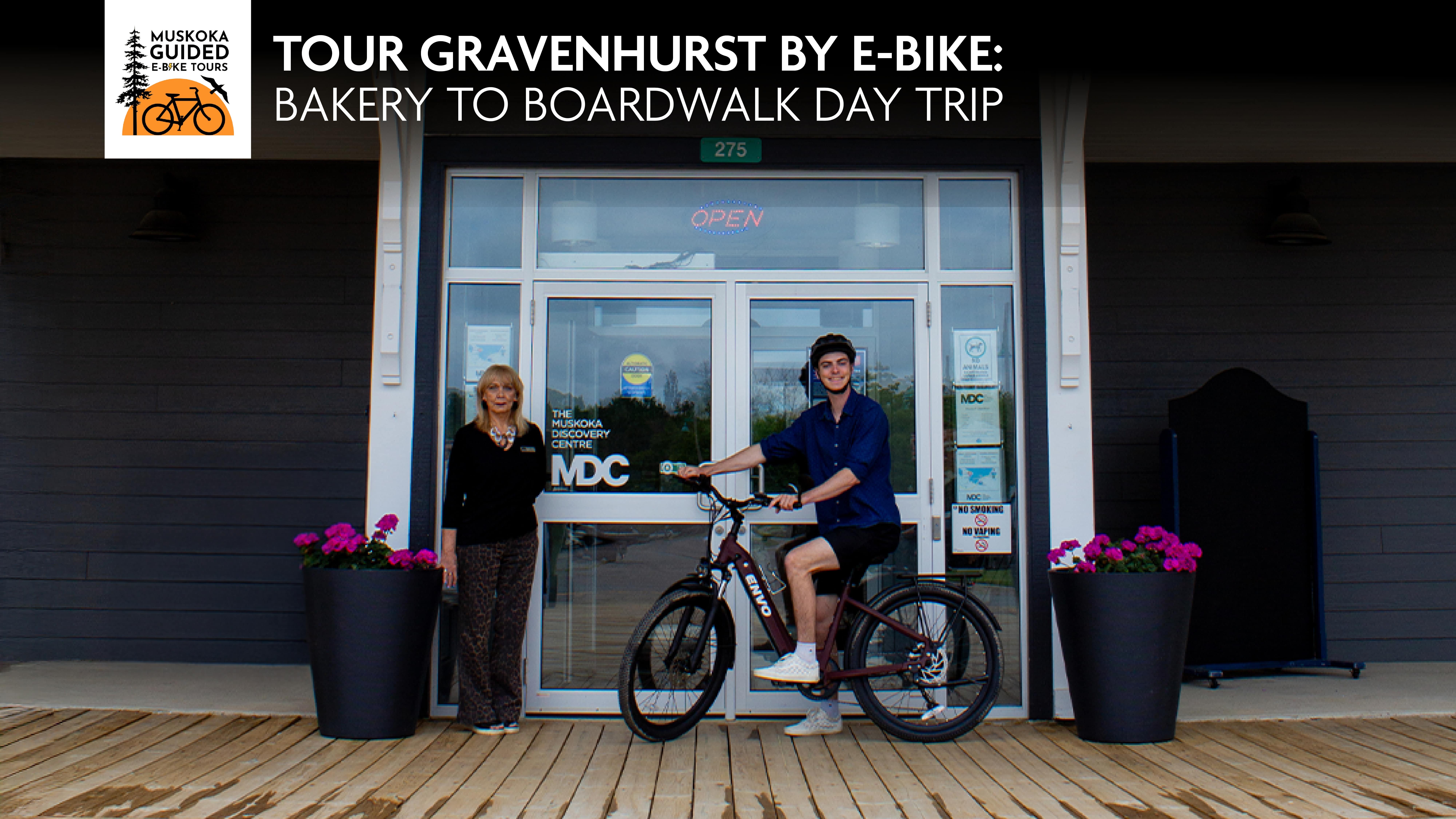E bike tour infront of the Muskoka Discovery Centre